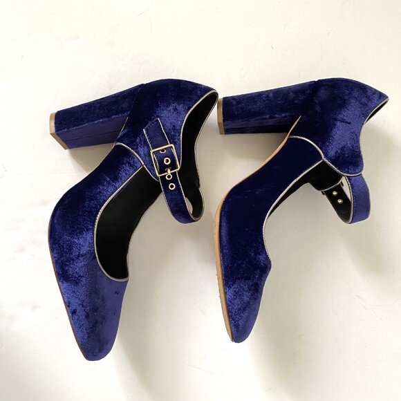 Boden Velvet Mary Jane Pump Heels Blue - Picture 5 of 11